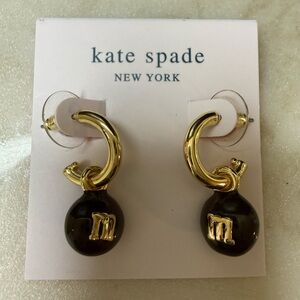 Kate Spade NY Brown M&M Drop Hoop Earrings Gold Tone NWT